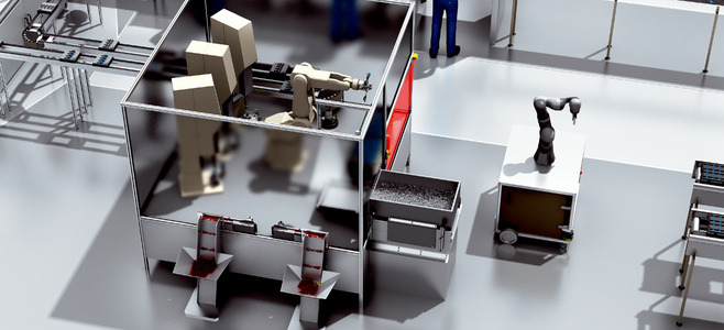 Elastyczny automat ze stołem obrotowym do montażu obudów – elastyczna komórka robota