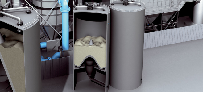Overflow protection when stocking reagents for flue gas purification