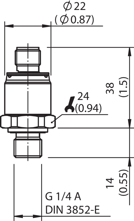 Dimensional Drawing Process Connection G A According To Din 3852 E With Round Connector M12 X 1 4 Pin Dimensions In Mm Inch