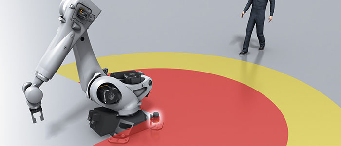Image illustrant un robots collaboratifs et sa zone de sécurité