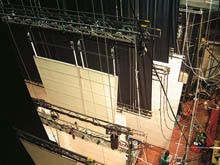 Automatic positioning of hoisting walls for theater stage sets