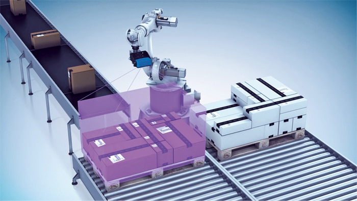 Visionary-T tekee kohteesta 3D- mallin määrittääkseen koordinaatit robotin tarttujalle.