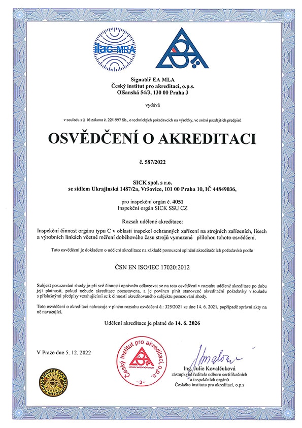 Certifikát akreditace SICK CZ 2023